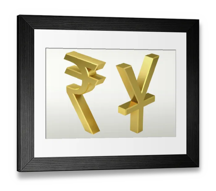 Framed Print : Indian rupee and japanese, yen, india, asia