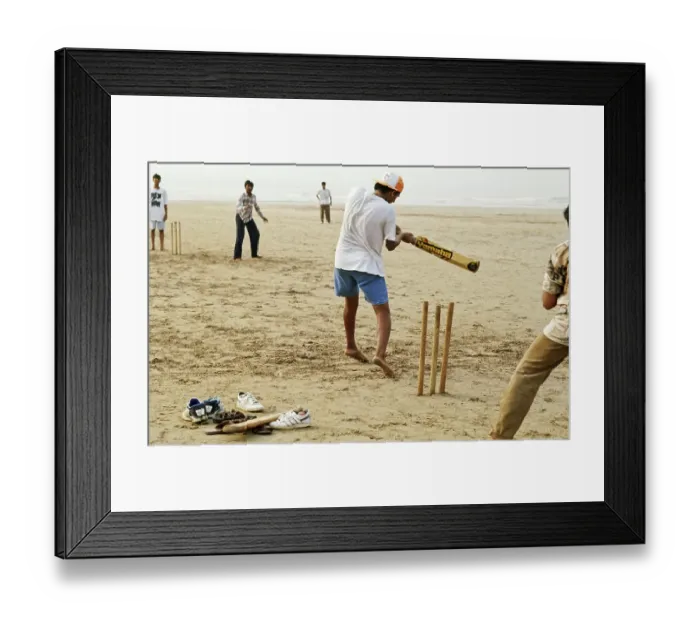 Framed Print : Children playing cricket on juhu beach