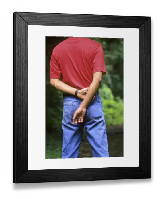Framed Print : Man wearing T-shirt and jeans