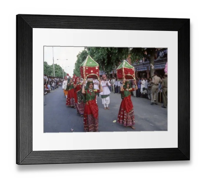 Framed Print : Folk dancers performing in teej festival
