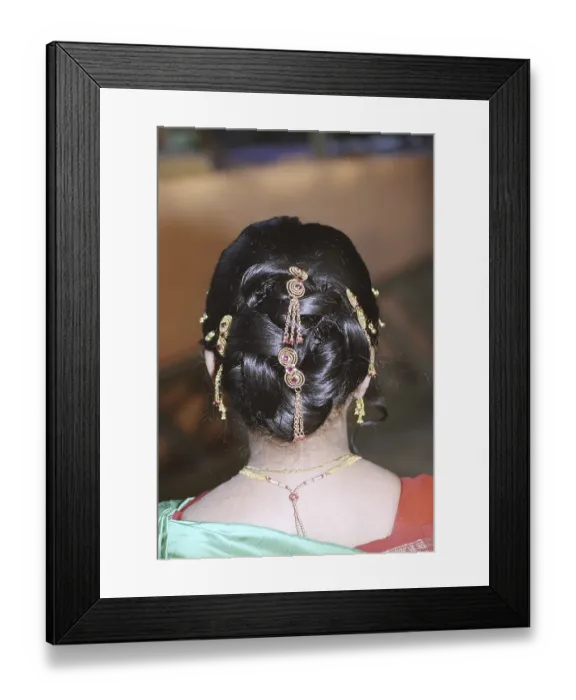 Framed Print : Maharastiran Indian Bride Showing her Hair style