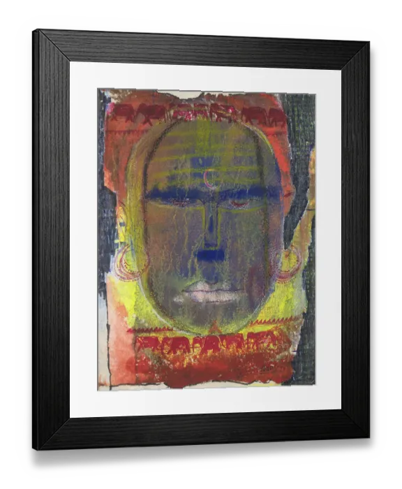 Framed Print : Acrylic color on paper sadhu Varanasi