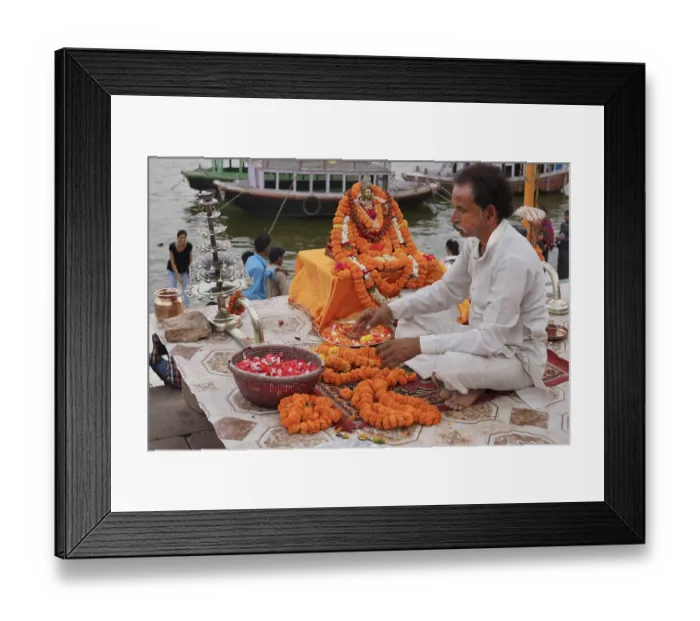 Framed Print : Goddess ganga idol on ghats, varanasi