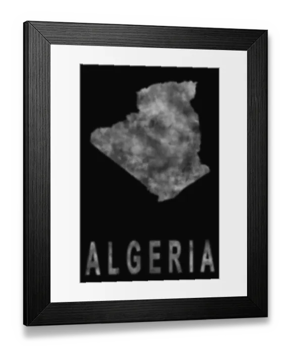 Framed Print : Map of Algeria made of smoke, Air pollution