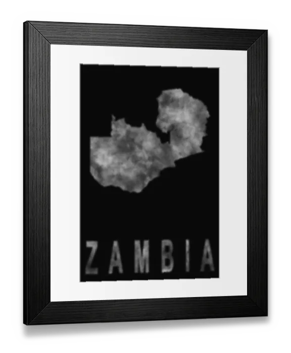 Framed Print : Map of Zambia made of smoke, Air pollution