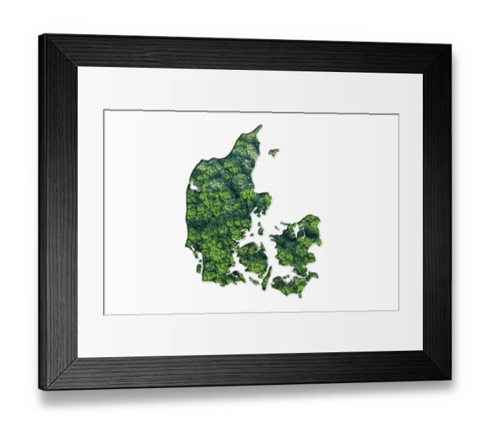 Framed Print : Green Forest Map of Denmark, on white background Framed Print : Green Forest Map of Denmark, on white background