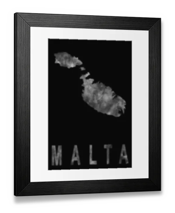 Framed Print : Map of Malta made of smoke, Air pollution, ecology