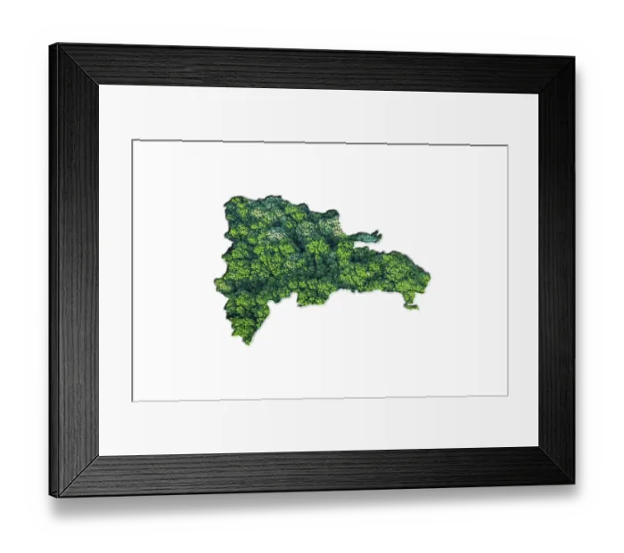 Framed Print : Green Forest Map of Dominican Republic