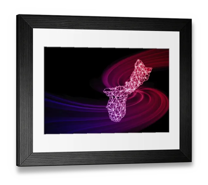Framed Print : Map of Guam, Polygonal mesh line map, modern map