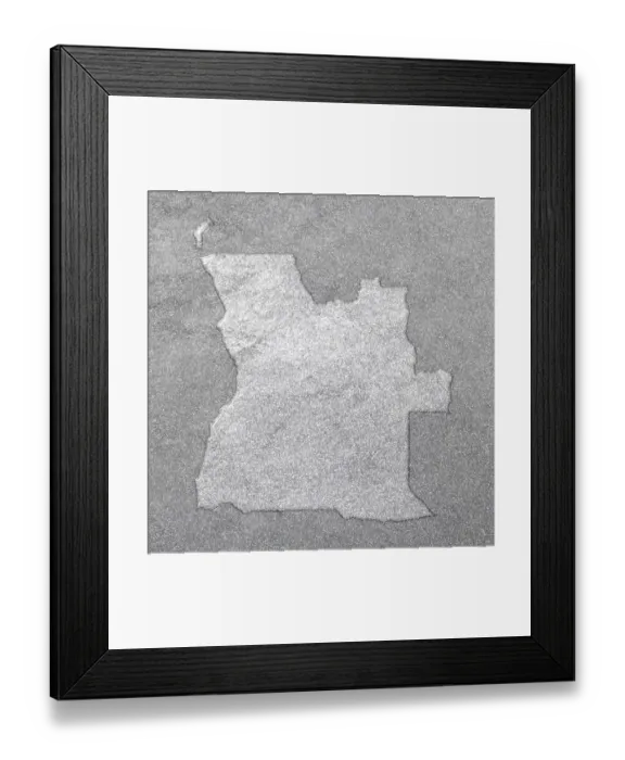Framed Print : Map of Angola, silver background, map background Framed Print : Map of Angola, silver background, map background