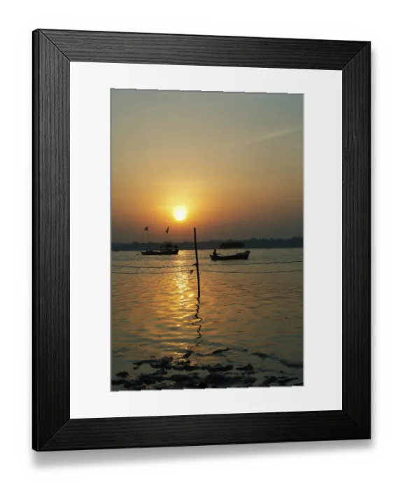 Framed Print : Sunrise at Ganges river at triveni sangam
