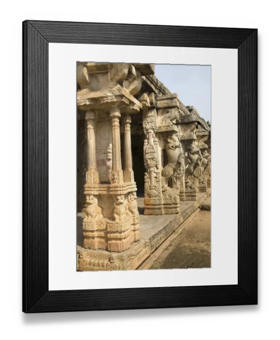 Framed Print : Pillared hall Yalis in Chandikesvara temple Hampi