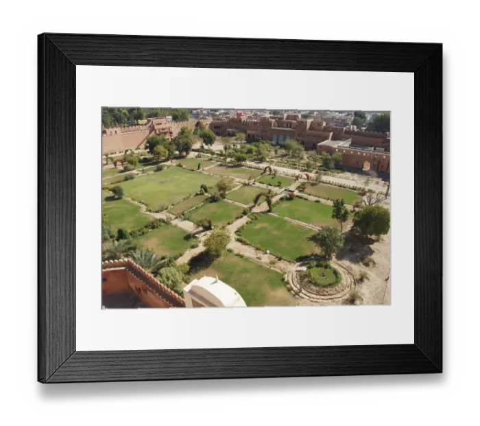 Framed Print : Aerial view of garden of Junagarh fort
