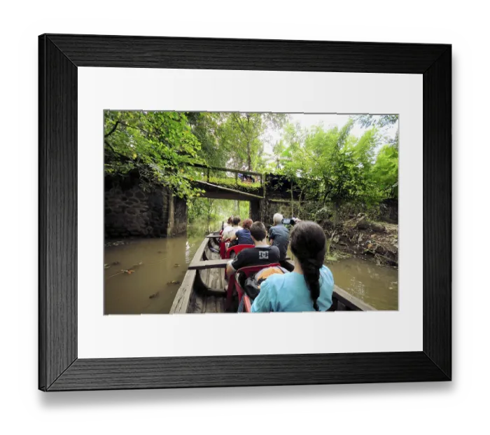 Framed Print : Tourists on boat in backwater, Ernakulam