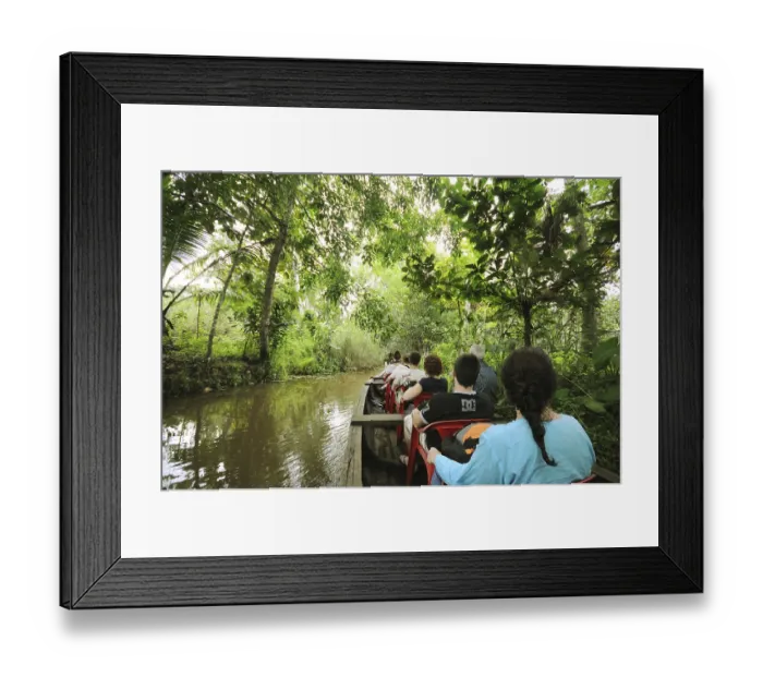 Framed Print : Tourists on boat in backwater, Ernakulam