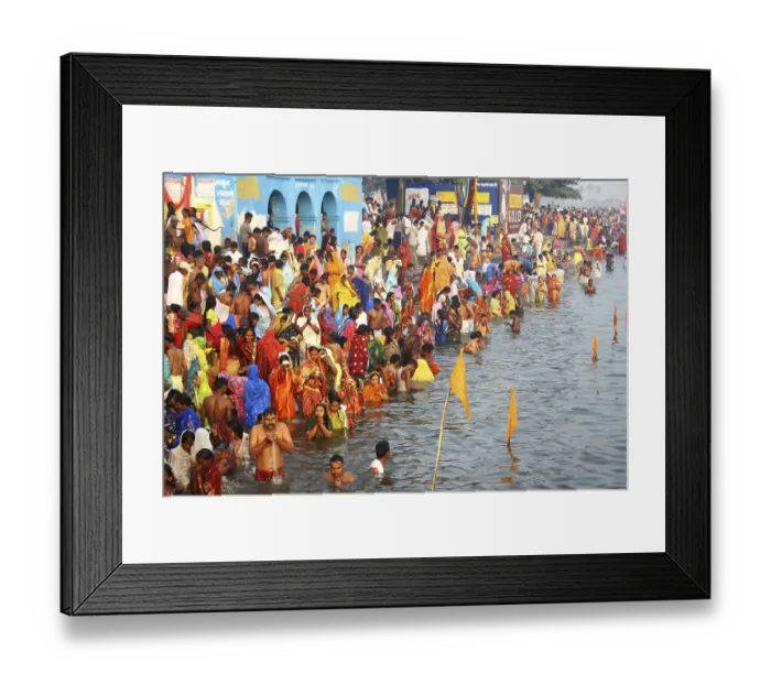 Framed Print : People bathing at ghat, Deo, Bihar