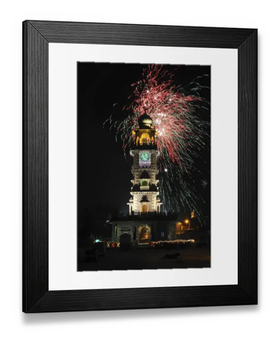 Framed Print : Clock tower and lots of crackers in the sky Framed Print : Clock tower and lots of crackers in the sky