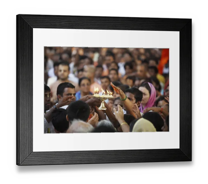 Framed Print : Devotees taking blessing after the prayers at temple in dadar