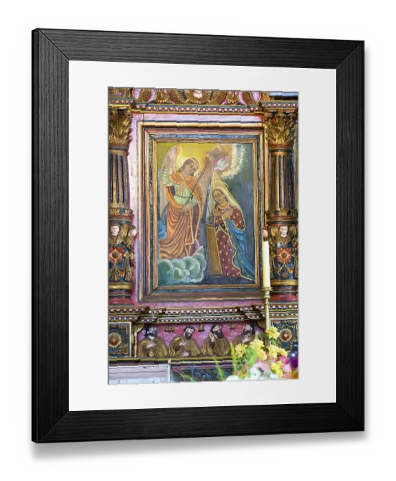Framed Print : Altar, murals and wooden carving in Saint Mary Forane church at Kanjoor