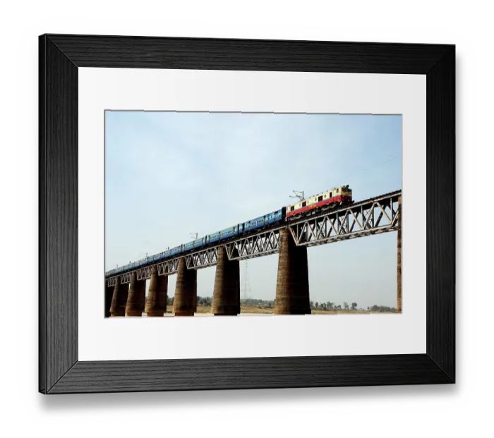 Framed Print : Passenger train on bridge, Calcutta Kolkata