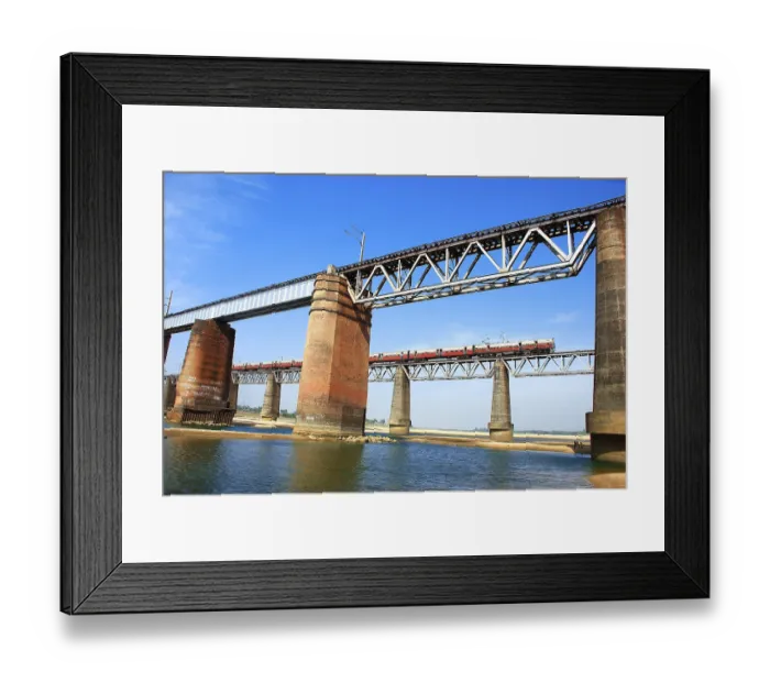 Framed Print : Passenger train on bridge, Calcutta Kolkata