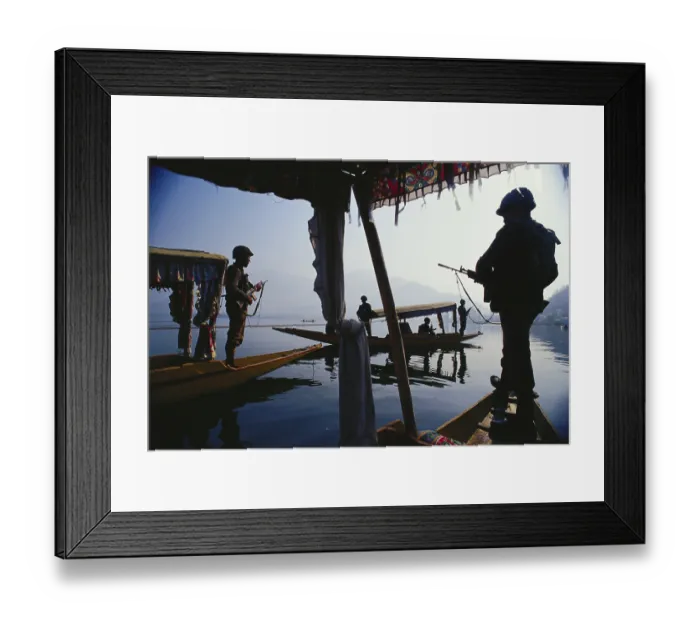 Framed Print : Soldiers in shikara security at Dal lake Framed Print : Soldiers in shikara security at Dal lake