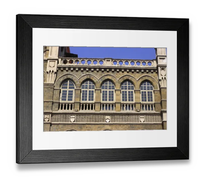 Framed Print : Decorated facade arches and balcony windows of Elphinstone College