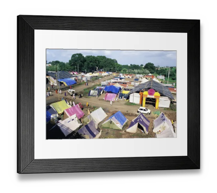 Framed Print : Aerial view of tents of Sadhugram