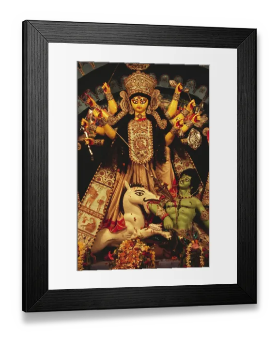 Framed Print : Durga puja festival, goddess idol killing demon Framed Print : Durga puja festival, goddess idol killing demon