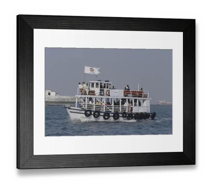 Framed Print : Launch moving in sea at Elephanta Island