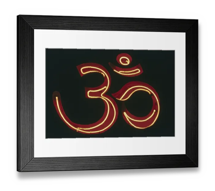 Framed Print : OM illuminated neon sign, Saras Baug