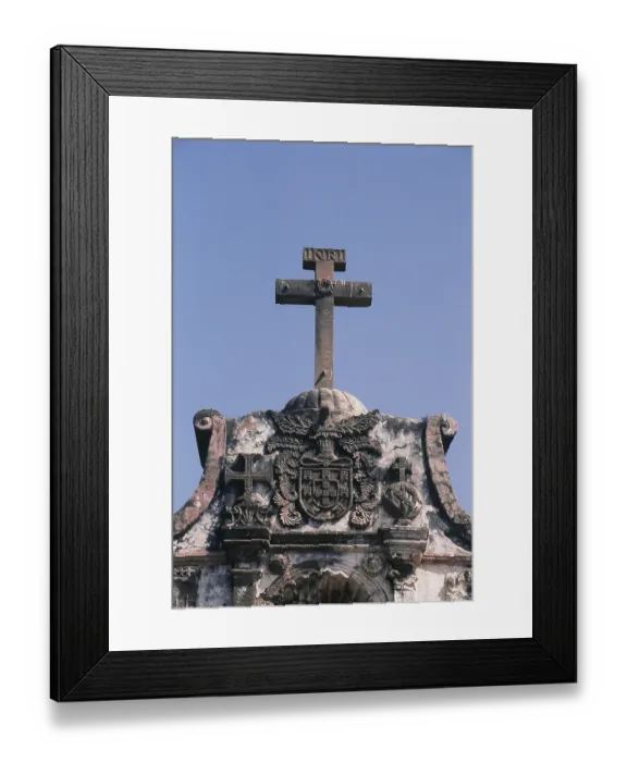 Framed Print : Carved facade of fort with cross Framed Print : Carved facade of fort with cross