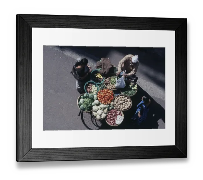 Framed Print : Aerial view of vendor selling vegetables at Pune