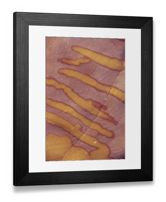 Framed Print : Yellow Patches on Red Rock Look like Brush Strokes