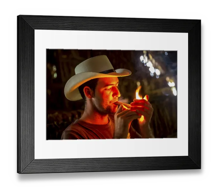 Framed Print : Tobacco farmer, tobacco farmer Luis Manne Alvares Rodrigues lights a Havana cigar Framed Print : Tobacco farmer, tobacco farmer Luis Manne Alvares Rodrigues lights a Havana cigar