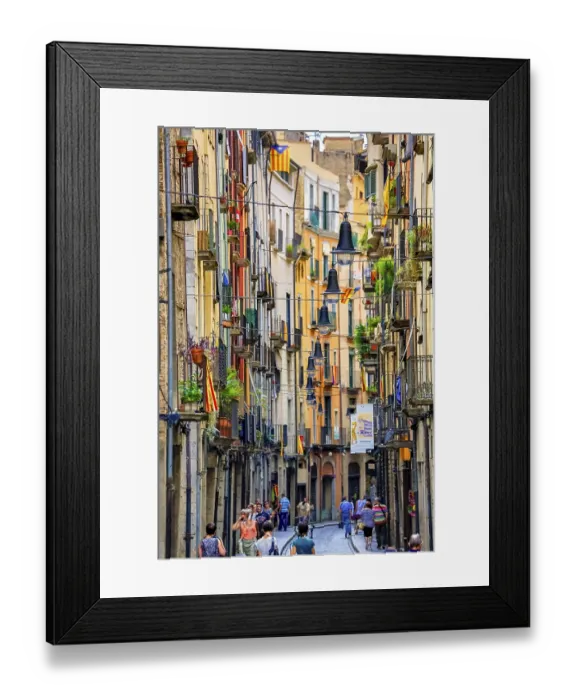 Framed Print : Colourful alley in the old town of Girona with lanterns Framed Print : Colourful alley in the old town of Girona with lanterns