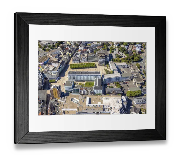 Framed Print : Aerial view, town hall and town hall square with tree avenue Framed Print : Aerial view, town hall and town hall square with tree avenue