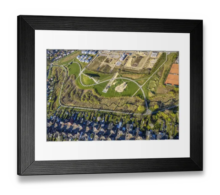 Framed Print : Aerial view, Auenpark and Selmer Bach with green area