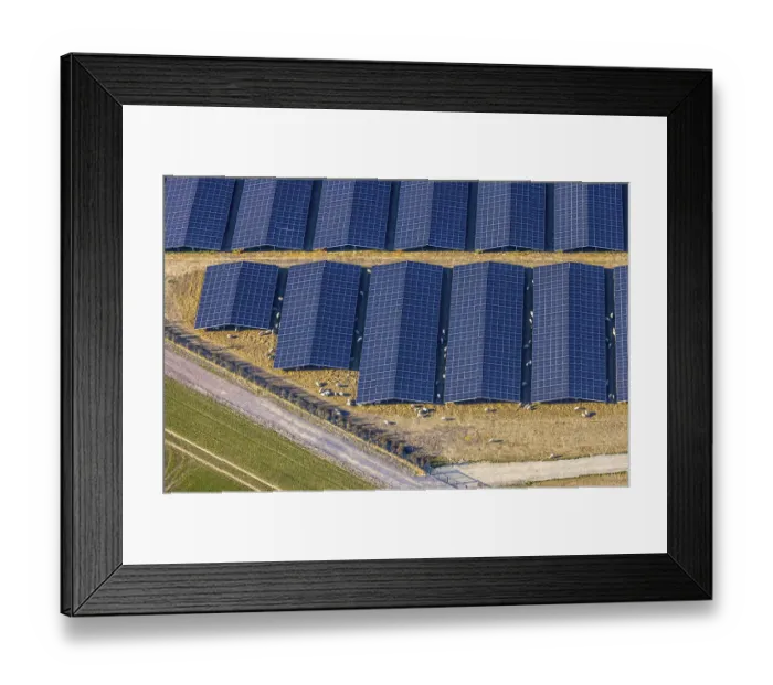Framed Print : Aerial view, solar park photovoltaic plant Sternweg