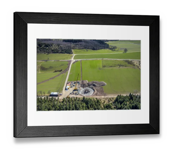 Framed Print : Aerial view, construction site with construction crane for wind turbine wind power plant at Eichenberg Framed Print : Aerial view, construction site with construction crane for wind turbine wind power plant at Eichenberg