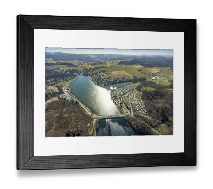 Framed Print : Aerial view, reservoir Amecke Sorpesee