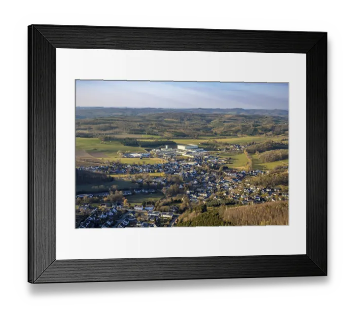 Framed Print : Aerial view, town centre Stockum (Sauerland) with catholic St