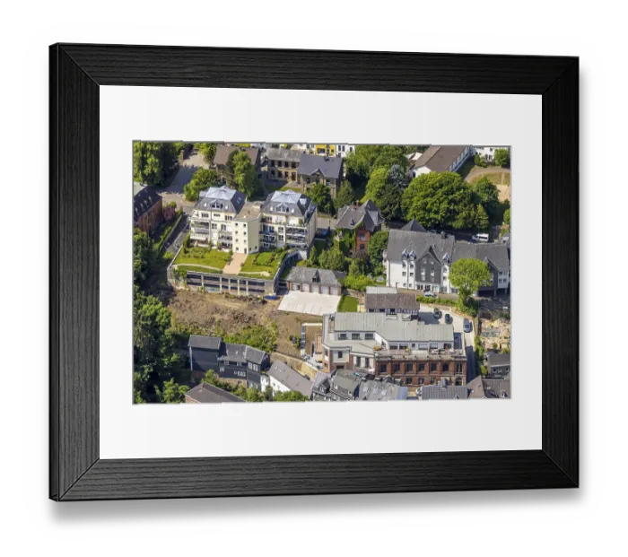 Framed Print : Aerial view, residential area and construction site BenderstraBe corner WiemerstraBe