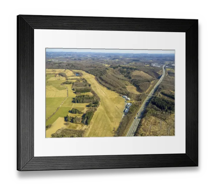 Framed Print : Aerial view, Hunsborn airfield runway and landing strip