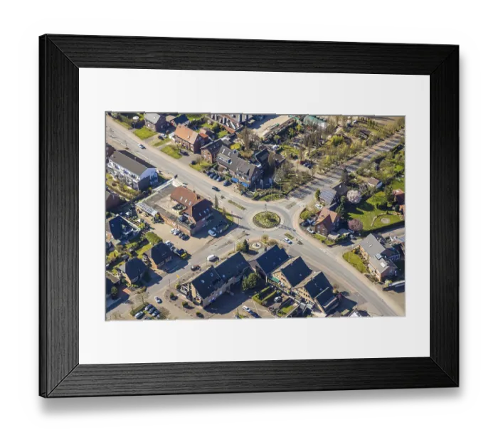 Framed Print : Aerial view, roundabout Werner StraBe with maypole Framed Print : Aerial view, roundabout Werner StraBe with maypole