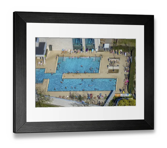 Framed Print : Aerial view, saltwater pool, outdoor swimming pool and bathers