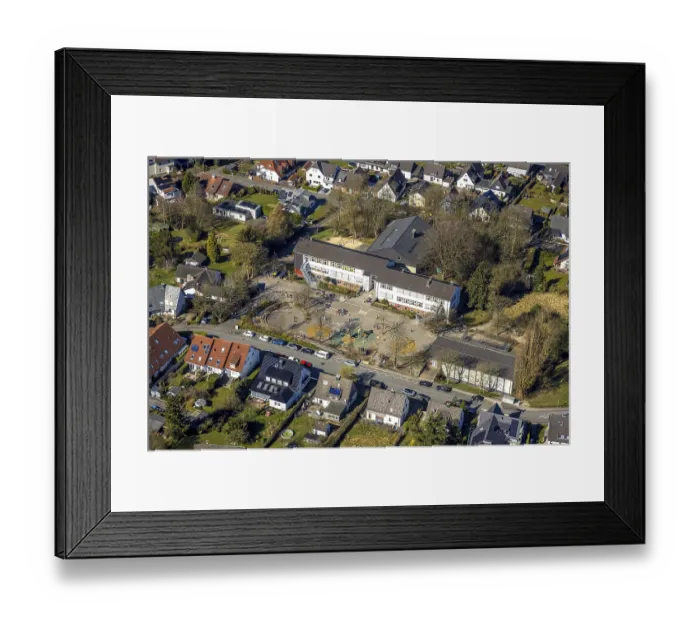 Framed Print : Aerial view, Grundschottel primary school and schoolyard with pupils