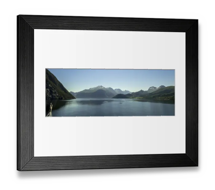 Framed Print : Panoramic view, fjord and mountain formations Framed Print : Panoramic view, fjord and mountain formations