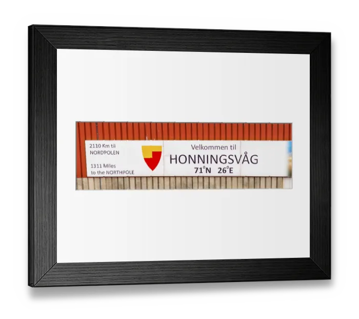Framed Print : Place name sign Welcome with GPS data