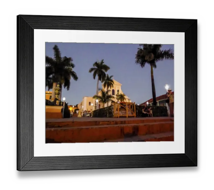 Framed Print : Ingelsia de la Santisima Trinidad with lantern in the centre of Trinidad with palm trees Framed Print : Ingelsia de la Santisima Trinidad with lantern in the centre of Trinidad with palm trees